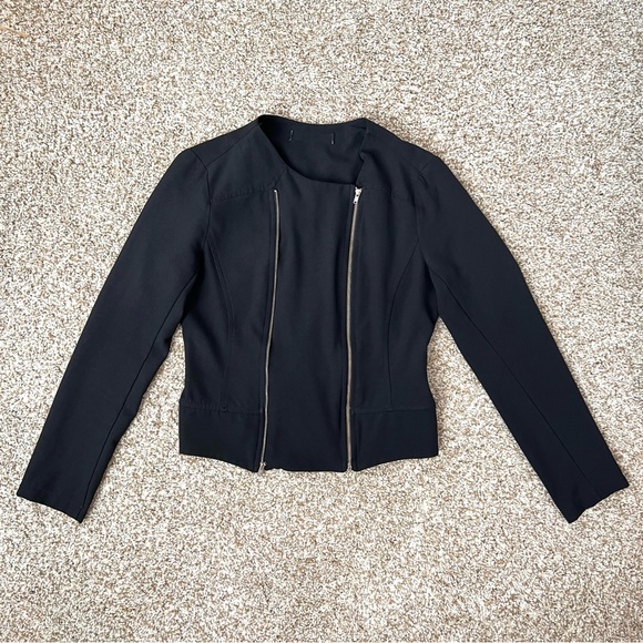 Black Cropped Moto Jacket Size Small Gold Double Zippers - Picture 3 of 12